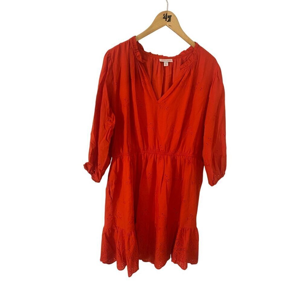 Knox Rose Women's Orange Long Sleeve Laser Cut Bohemian Midi Dress - XXL